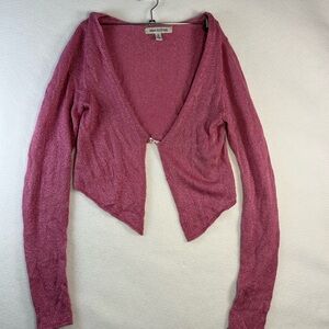 Urban Outfitters Shimmery Rose Pink Cropped Knit Cardigan